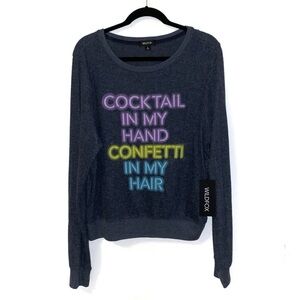 NEW Wildfox Navy Blue Cocktails & Confetti Pullover Soft Cozy Sweater Large